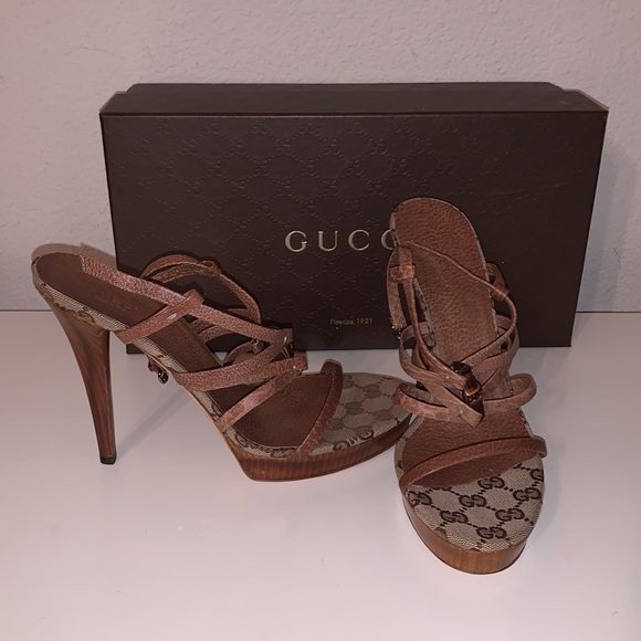 Gucci Tan Platform Sandals heels - Picture 2 of 6